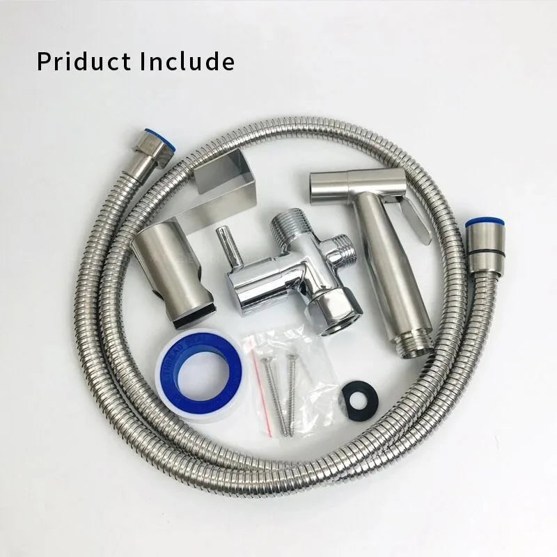 Handheld Toilet Bidet Faucet Sprayer Toilet Self Cleaning Shower Stainless Steel Bathroom Hand Bidet Spraye Set Head No Punch