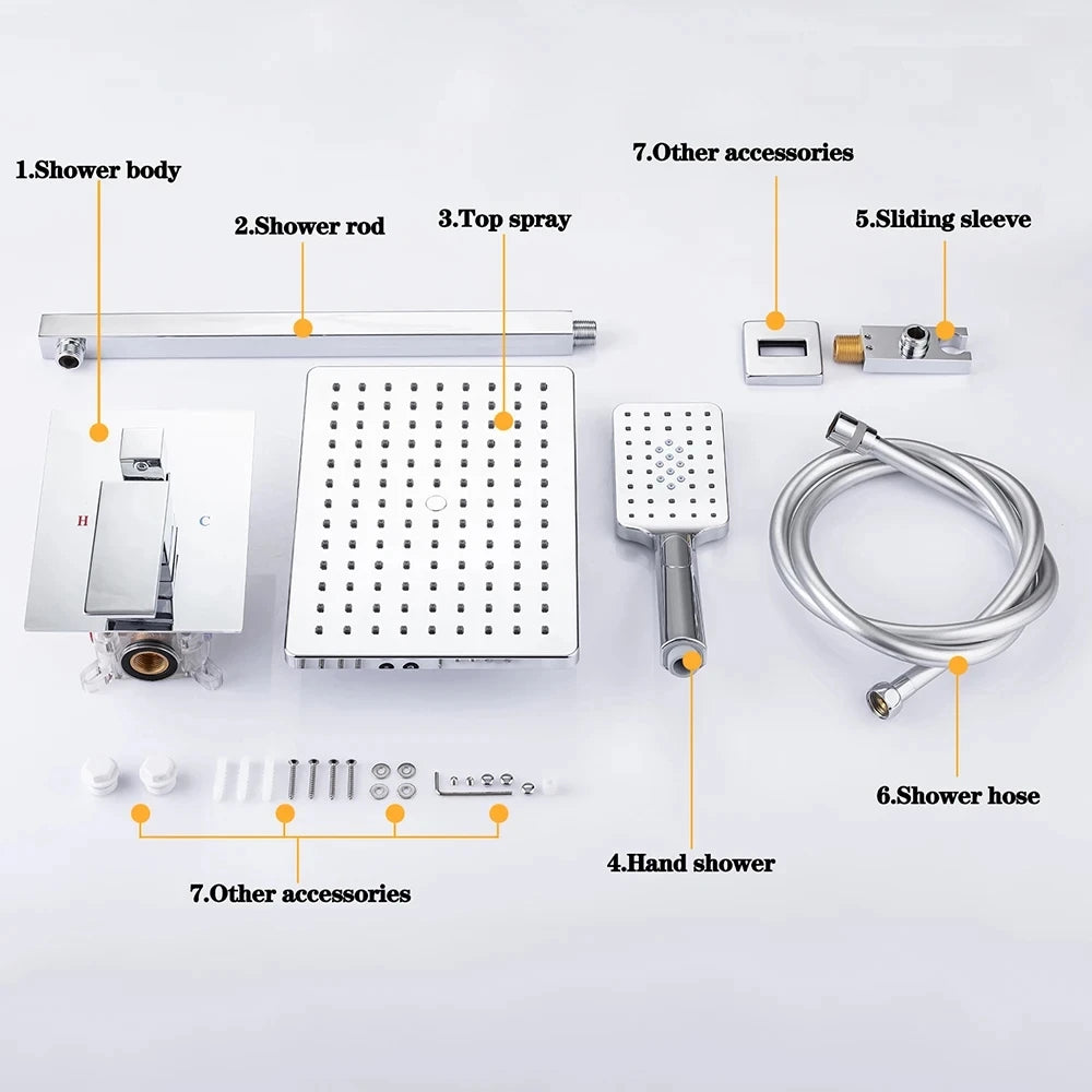 DQOK Thermostatic Shower Faucet Chrome  Bathroom  Shower Mixer Set Waterfall Rain Shower System Bathtub Faucet Taps