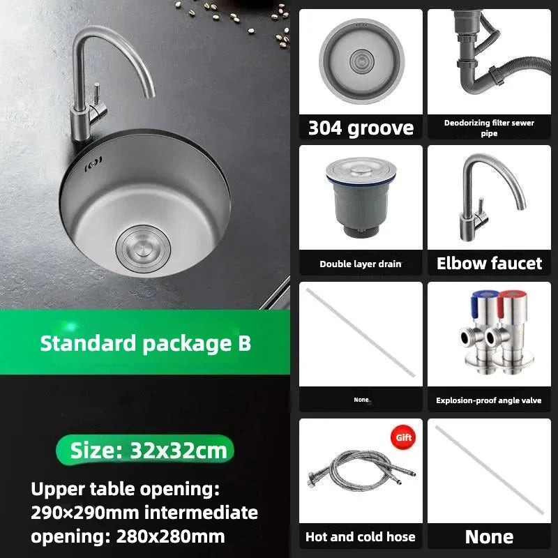 Black Round Bar Sink Nano Stainless Steel Single Basin Small Kitchen Dishwashing and Vegetable Washing Sink kitchen sink cocina