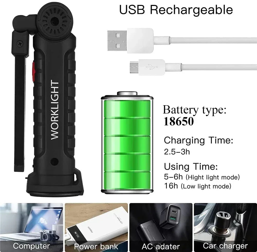 Multifunctional Folding Work Light Portable Camping Light Type-C Rechargeable Flashlight With Built-in Battery Magnetic Lamp