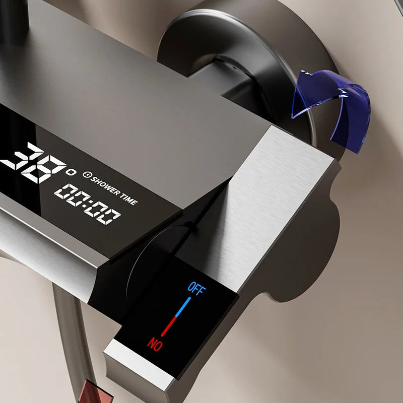 Bathroom Shower System LED Light Shower Head Set Brass Mirror Thermostatic Bathtub Faucet Digital Display Hot & Cold Showers