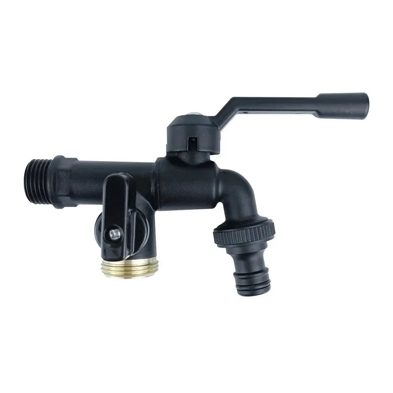 Black Brass Garden Hose Faucet Outdoor Anti-Freeze Bibcocks with Dual Outlet for Washing Machine 1/2 Inch Outdoor Faucet, Garden