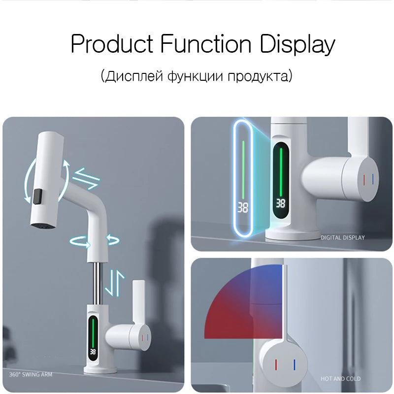 OXG Brass Kitchen Faucet Rotatable Gourmet Faucet Kitchen Digital Display,Three Spray Modes Pull Out Kitchen Sink Faucet
