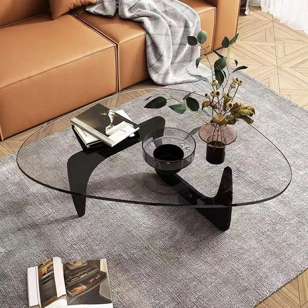 Small Coffee Table Black Glass Coffee Table for Living Room, Mid Century Modern Coffee Table, Wood Rustic Coffee Table with Wood