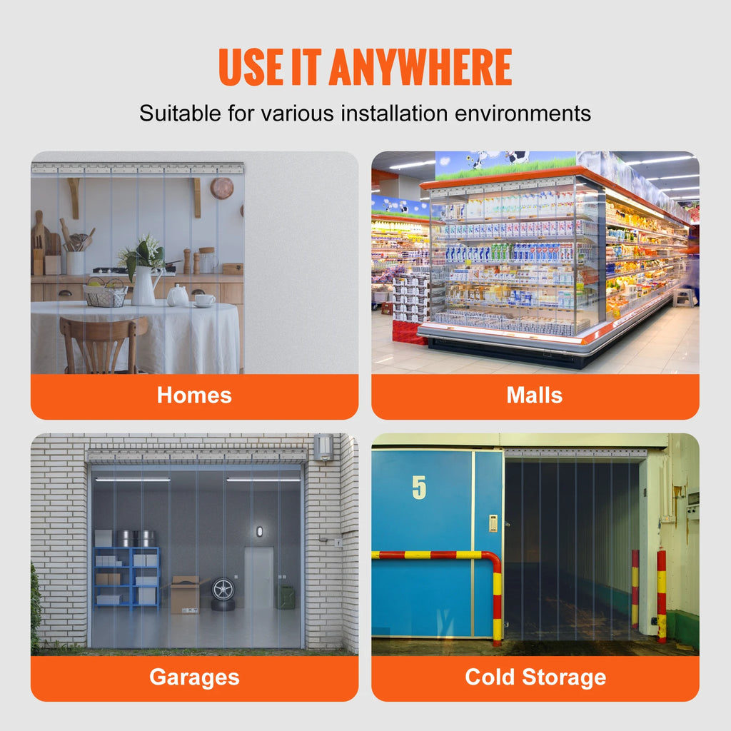 SucceBuy Clear Vision PVC Strip Door Curtain Windproof Sliding Window Installation Screens for Walk in Coolers Warehouse