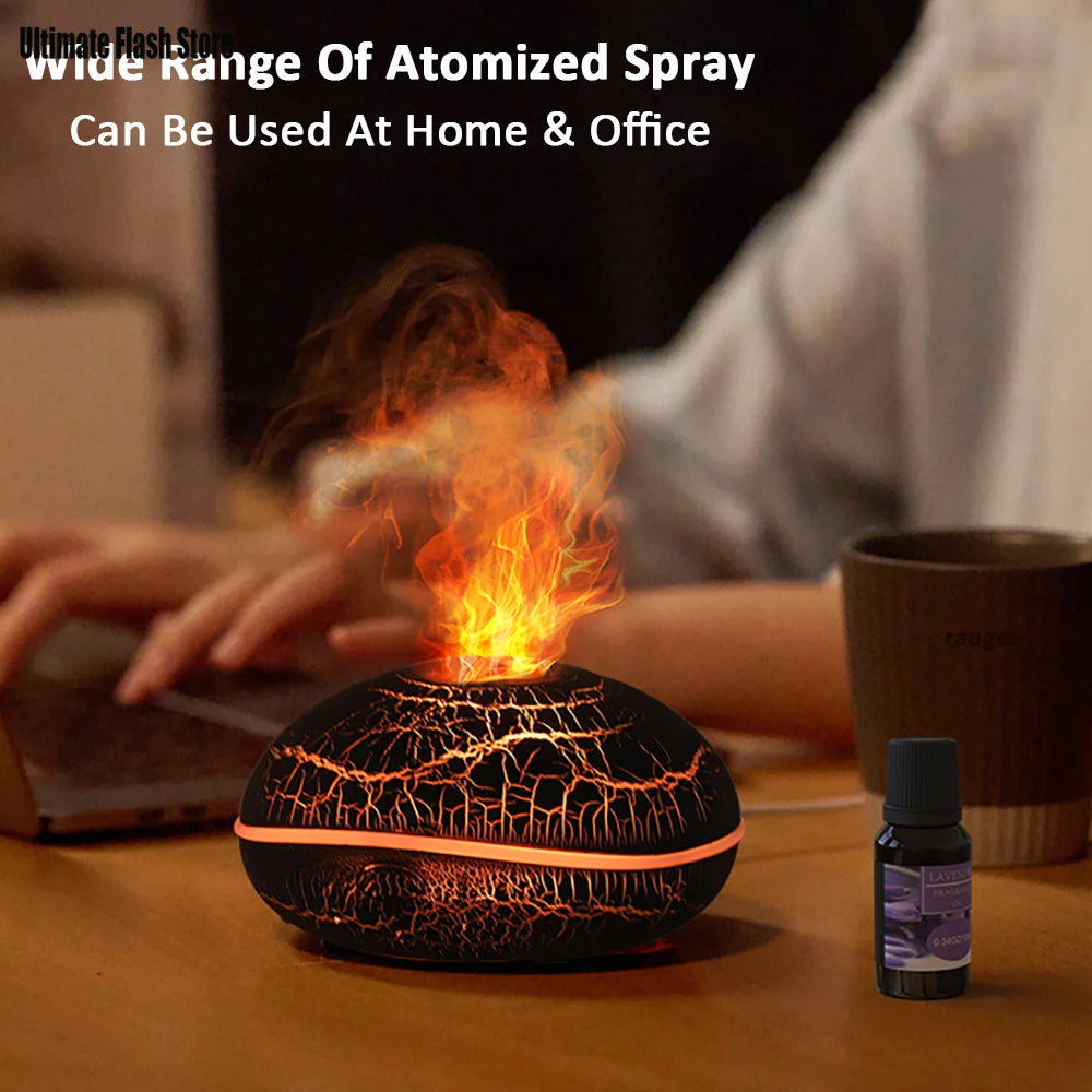 Aroma Humidifier Flame Essential Oil Diffuser Ultrasonic Aromatherapy Air Humidifier Home Mini Fragrance Diffuser with LED Light