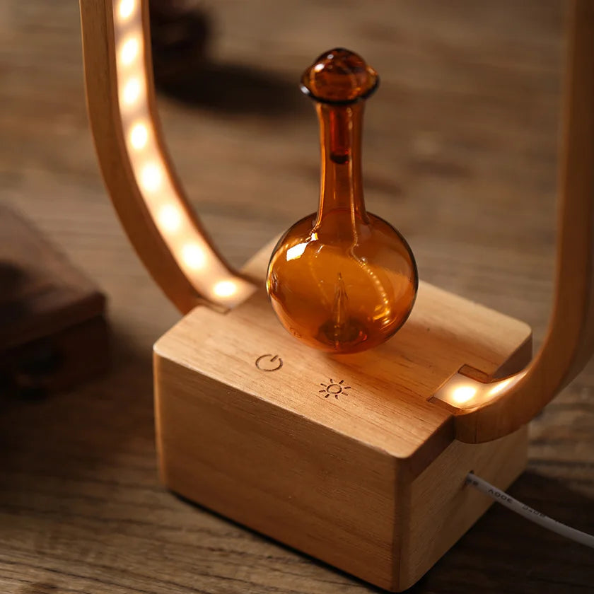 Essential Oil Diffuser With Wood Base & Glass Nebulizing Aroma Diffuser With Warm LED Light For Home Office Room Fragrance