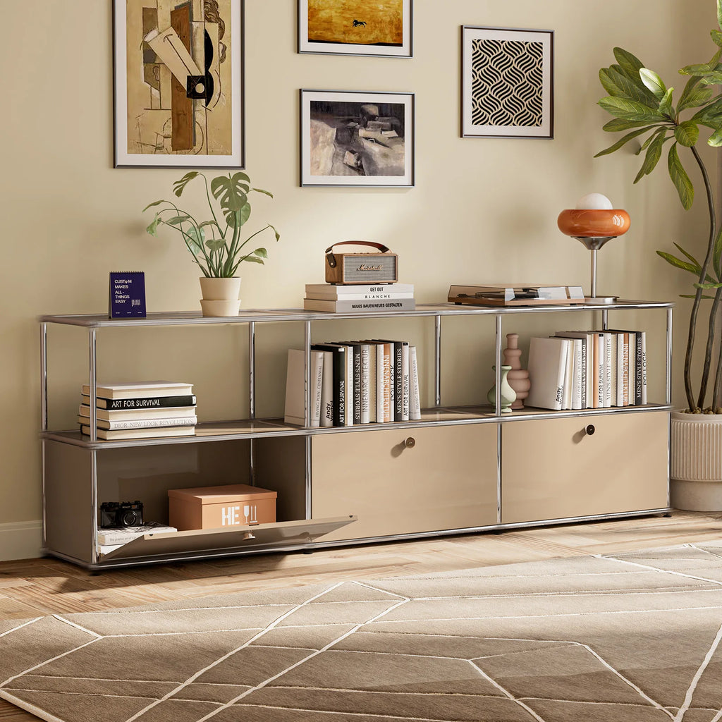 Storage Cabinet Storage Shelf Stainless Steel Metal Board Living Room Cabinet Sideboard Cabinet Modular Furniture-No Keys