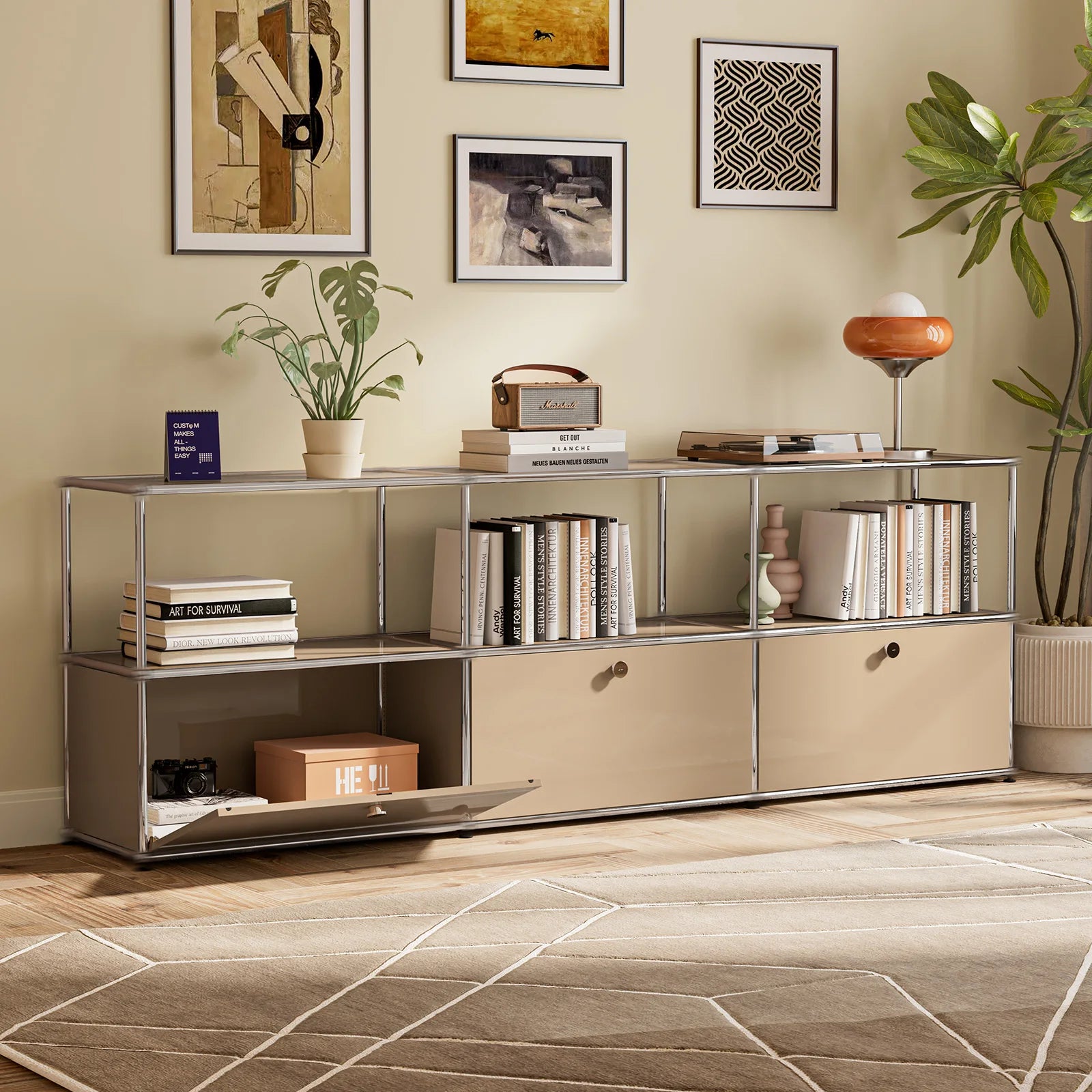 Storage Cabinet Storage Shelf Stainless Steel Metal Board Living Room Cabinet Sideboard Cabinet Modular Furniture-No Keys