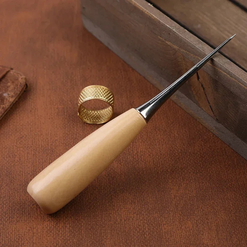 Wooden Handle Awl Leather Punching Awl Sewing Stitching Tool For DIY Handmade Stitcher Needlework Shoes Bag Repair Tool
