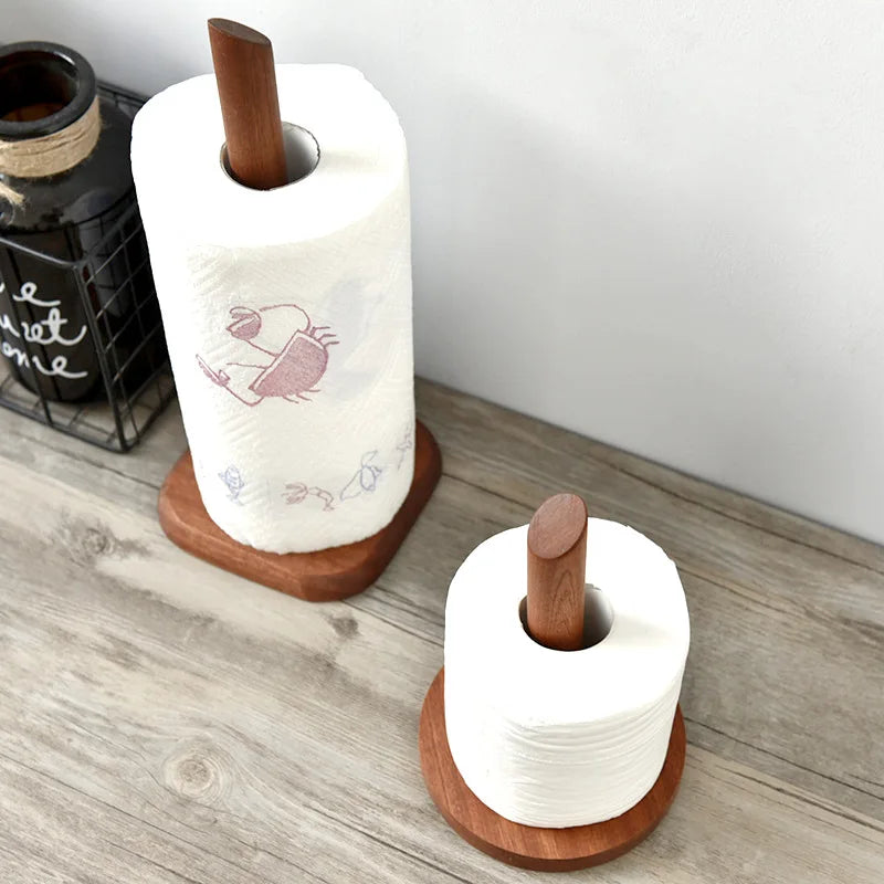 Creative Walnut Tissue Storage Rack Kitchen Vertical Roll Paper Holder Plastic Wrap Shelf Household Storage Ornament Decoration