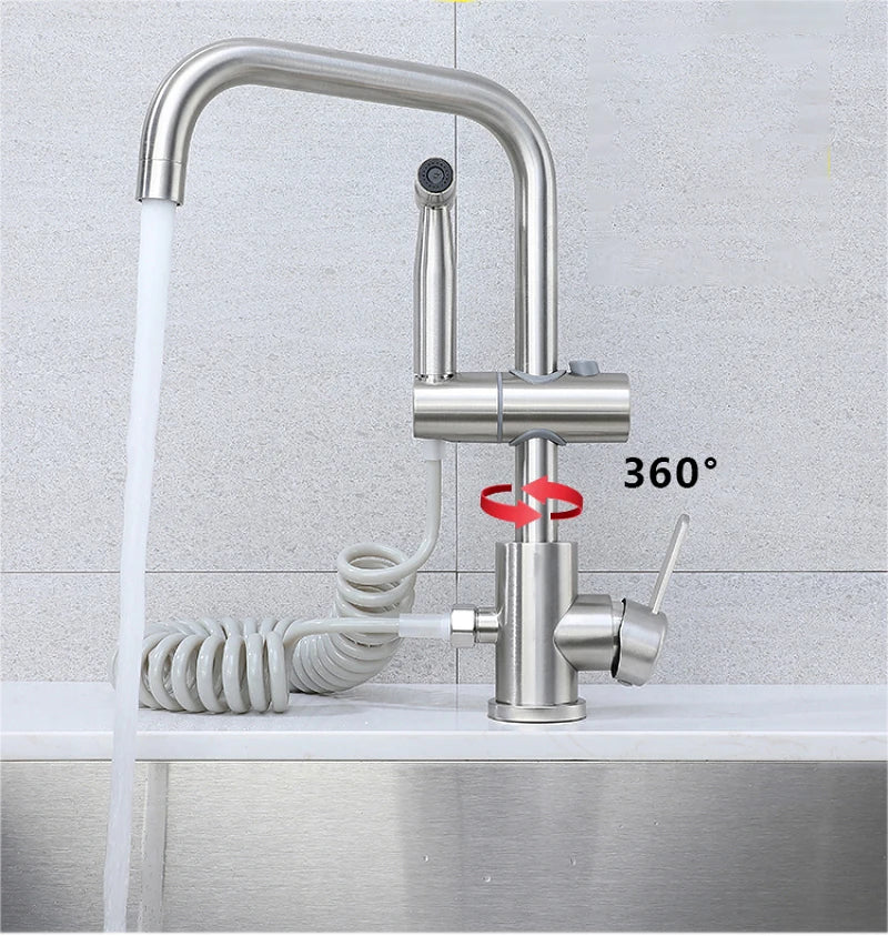 Kitchen Sink Faucet with Side Sprayer Hot Cold Water Mixer Tap Rotatable Faucets Dual Mode Stream Sprayer Head for Wash Dishes