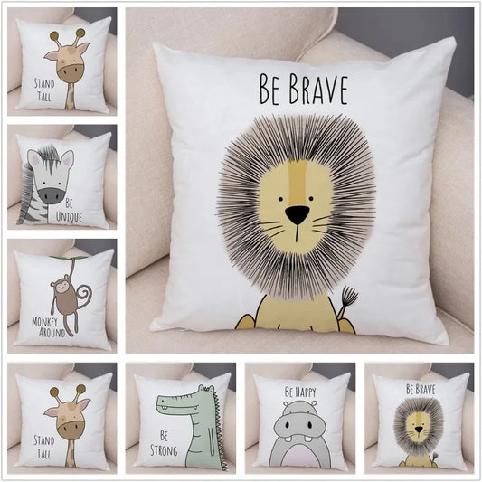 Nordic Zebra Hippo Giraffe Lion Crocodile Pillow Case Decor Animal Cushion Cover for Sofa case  Covers