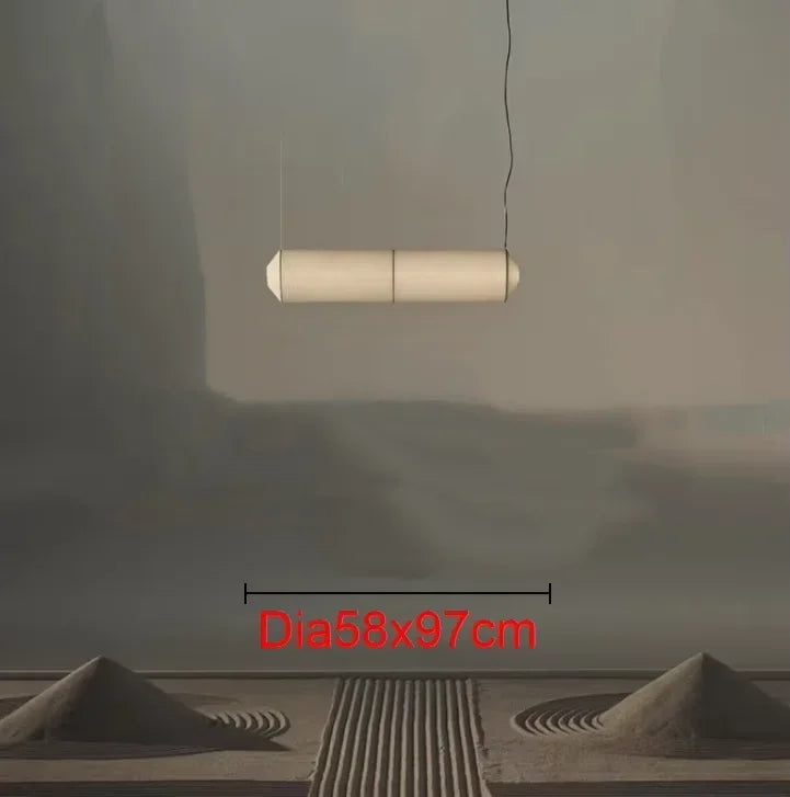 Wabi sabi Pendant Light Tekio Horizontal lighting white cylinder light fabric lampshades Living Room farmhouse light fixtures