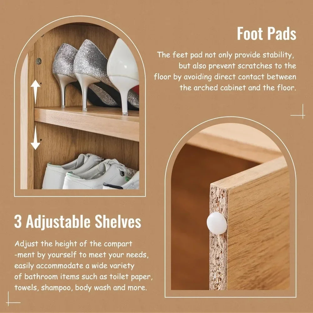 67" Tall Arched Bathroom Storage Cabinet,Modern Farmhouse Storage Cabinet with Adjustable Shelves,Wood Freestanding Cabinet