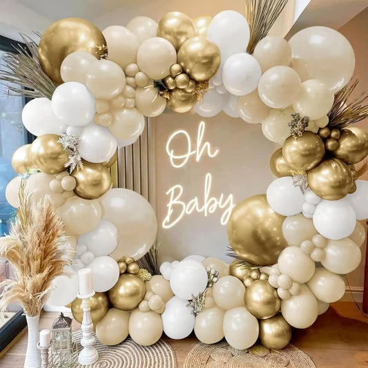 Sand White and Gold Balloon Garland Arch Kit for Bridal Wedding Engagement Baby Shower Latex Balloons Birthday Party Decorations