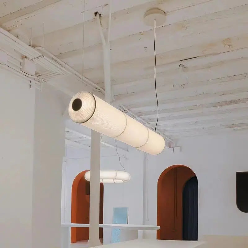 Wabi sabi Pendant Light Tekio Horizontal lighting white cylinder light fabric lampshades Living Room farmhouse light fixtures