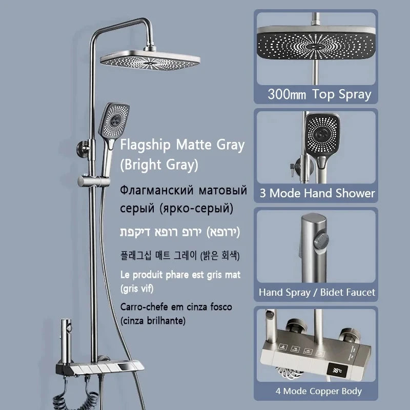 Bathroom Shower Set with LED Display Piano Keys Bath Shower Rain Shower Complete Bathroom Accessories