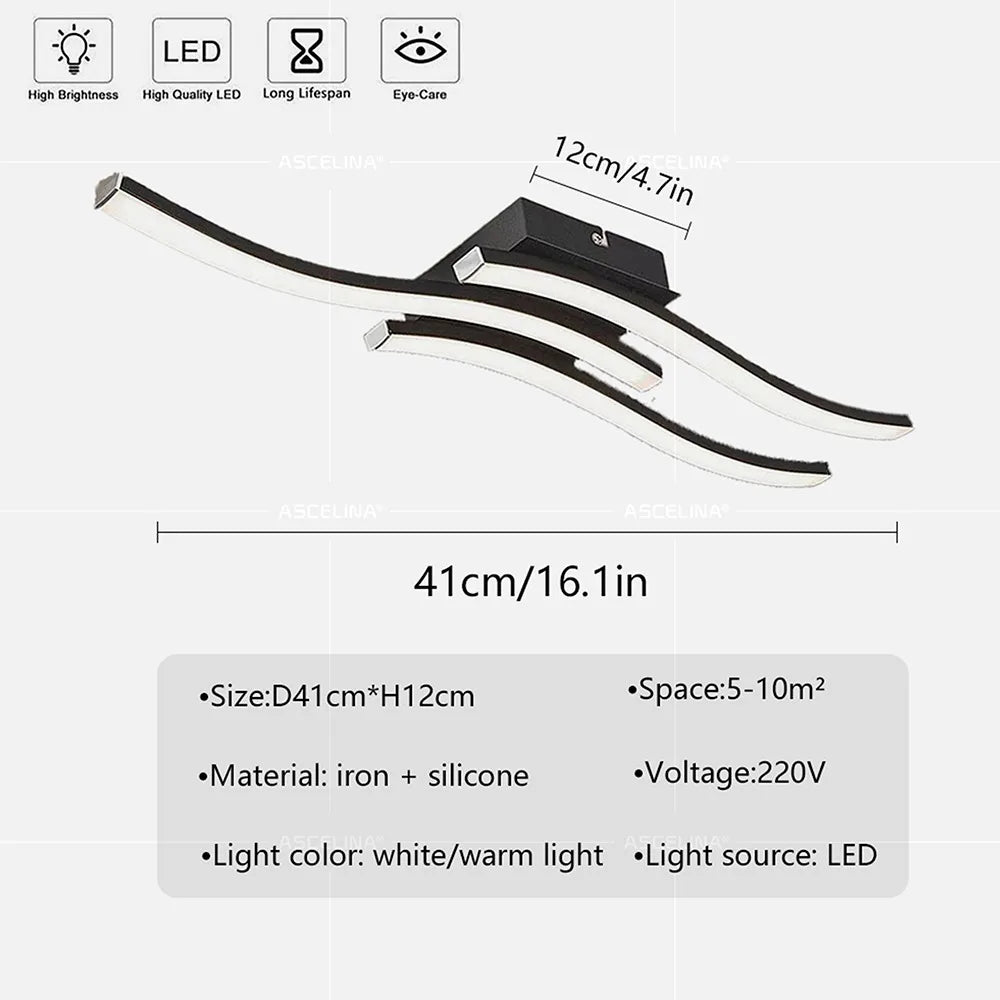 Modern LED Ceiling Light Wave White Light For Living Room Dining Room Hallway Corridor Bedroom Study Room Entryway Indoor Light
