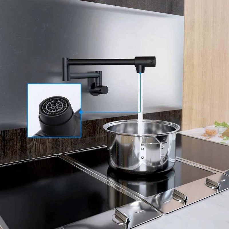 Brushed Gold Double Switch Stove Faucet Kitchen In-Wall Folding Spout Single Cold Water Tap Mop Sink Extension Pot Filler Faucet