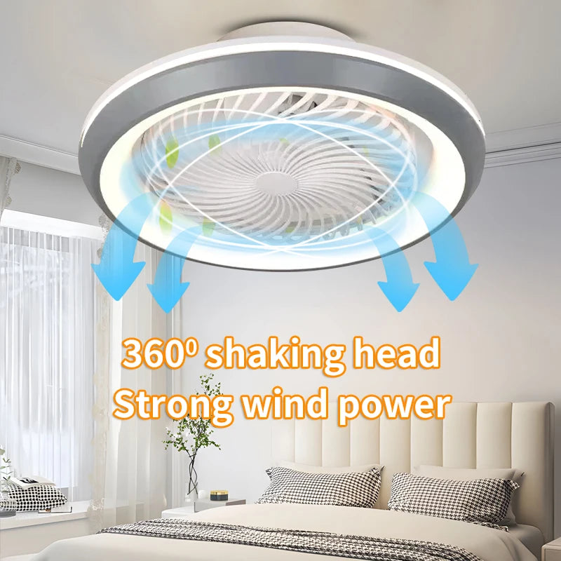 Enclosed Strong Wind Fan Light with Remote Control, Three Colors, Silent, Living Room, Bedroom, Dining Room Pendant Lights