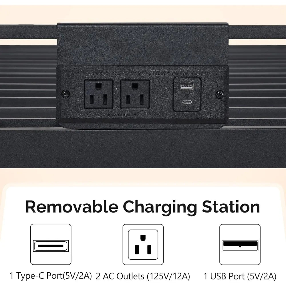 Metal Bunk Bed Frame Twin Over Twin with LED Lights, Non-Slip Ladder, Full Length Guardrail, Charging Station, for Kids, Teens