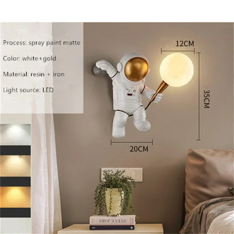 Nordic Astronaut LED Wall Lamp Table Children's Room Bedroom Bedside Living Lighting, Boys' Planet Night