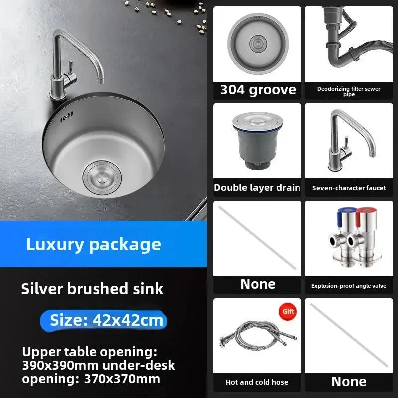 Black Round Bar Sink Nano Stainless Steel Single Basin Small Kitchen Dishwashing and Vegetable Washing Sink kitchen sink cocina