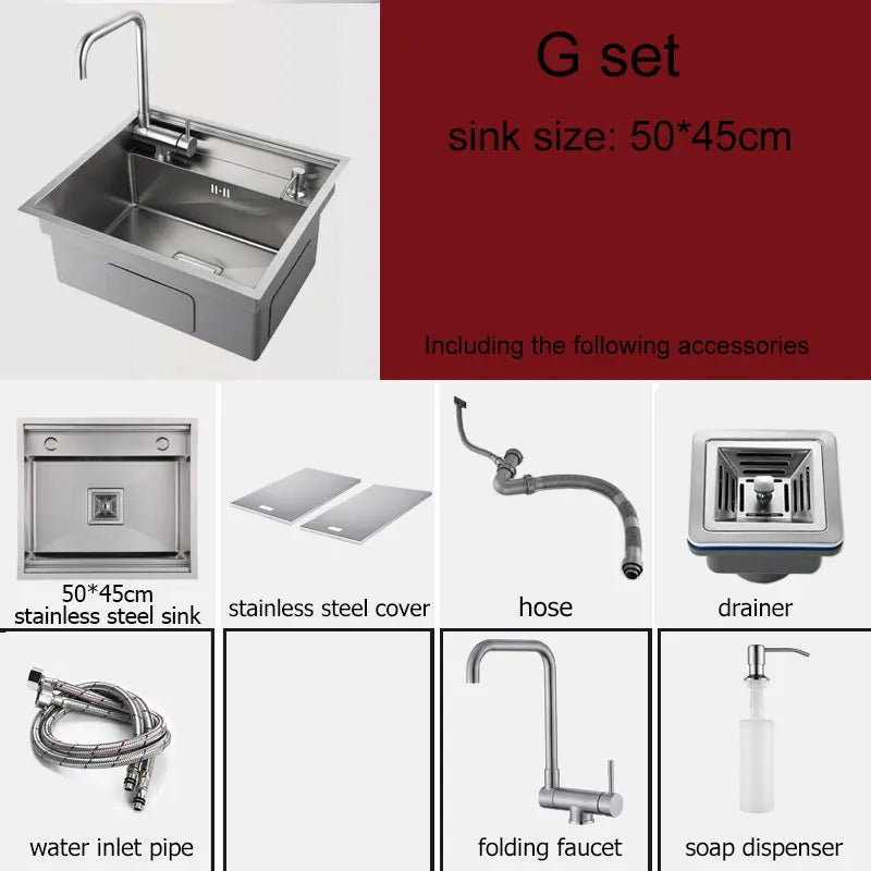 Hidden Kitchen sink Stainless Steel Bar Single bowl small sink With lid Open kitchen sinks Mini balcony Matt Black sink