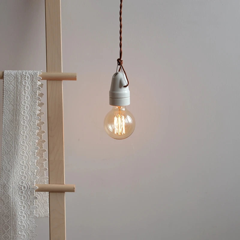 Vintage ceramic bedside pendant lamp Art single head dining room table pendant lamp Creative personality Mini pendant lamp