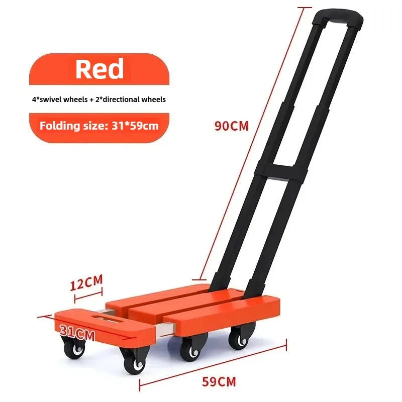 Telescopic tie rod flatbed truck folding silent trolley express pulling trolley six-wheeled small trolley thickened trailer