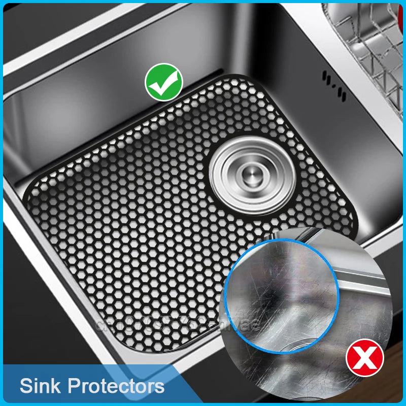 Silicone Sink Mat Heat-Resistant Sink Protectors Multifunctional Kitchen Bottom Protective Mats Kitchen Sink Grid Accessories
