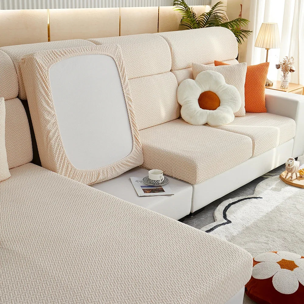 1pc Jacquard Sofa Slipcover Twill Pattern Elastic Sofa Covers Furniture Protector for Bedroom Office Living Room Home Decor