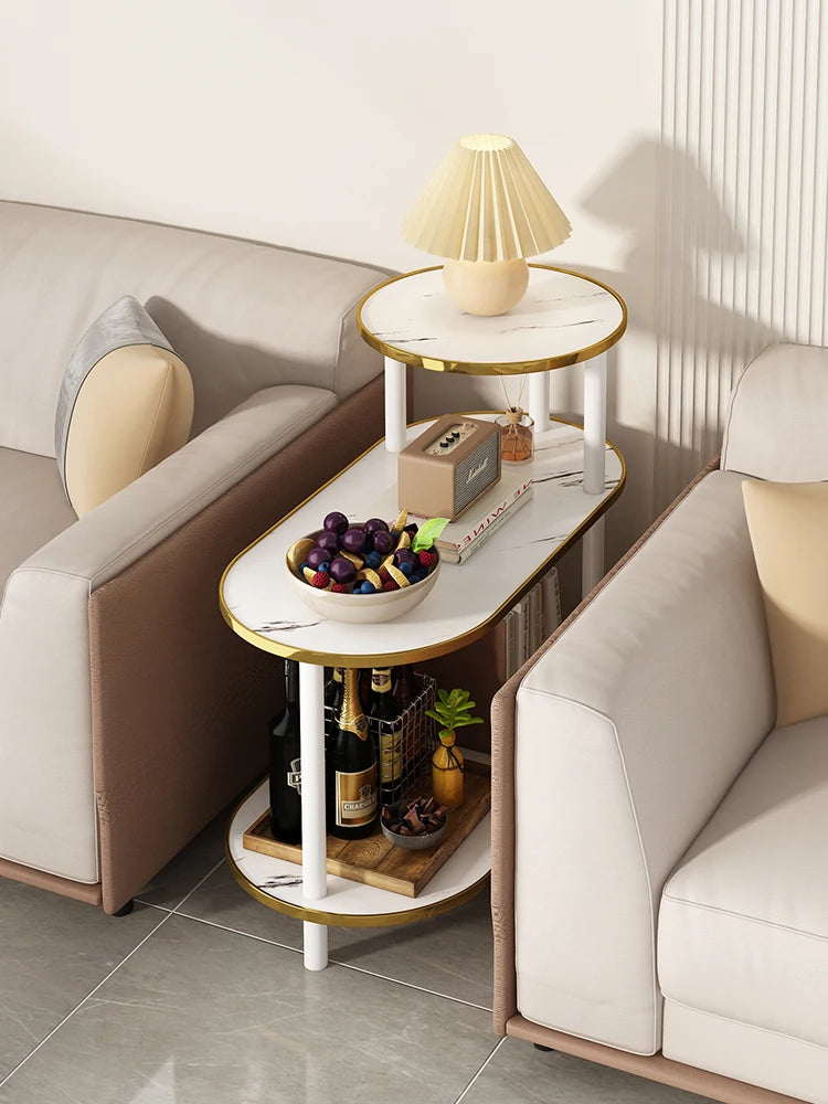 Sofa Side Table Modern Light Luxury Coffee Table Simple Solid Wood Furniture Living Room Storage Rack Corner Table Movable