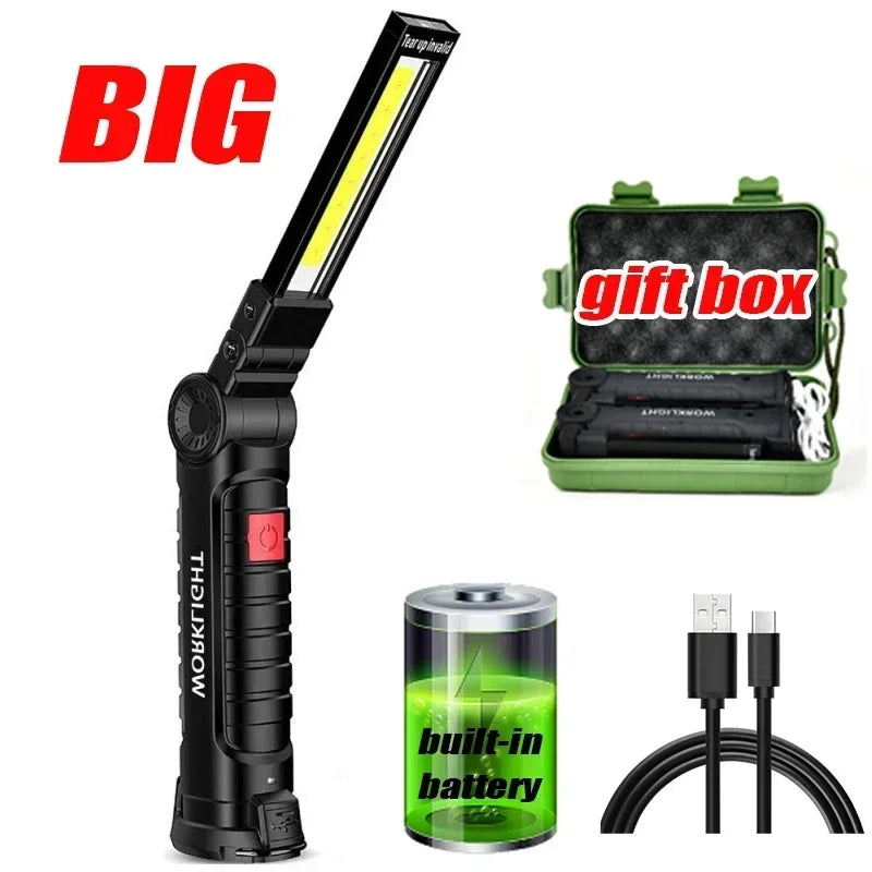 Multifunctional Folding Work Light Portable Camping Light Type-C Rechargeable Flashlight With Built-in Battery Magnetic Lamp