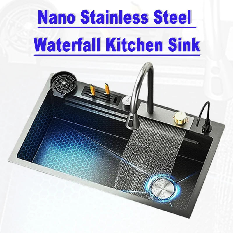 Nano Stainless Steel Kitchen Sink Matte Square Kitchen Accessories High-Quality Large Single Bowl Wash Basin Kitchen Faucets