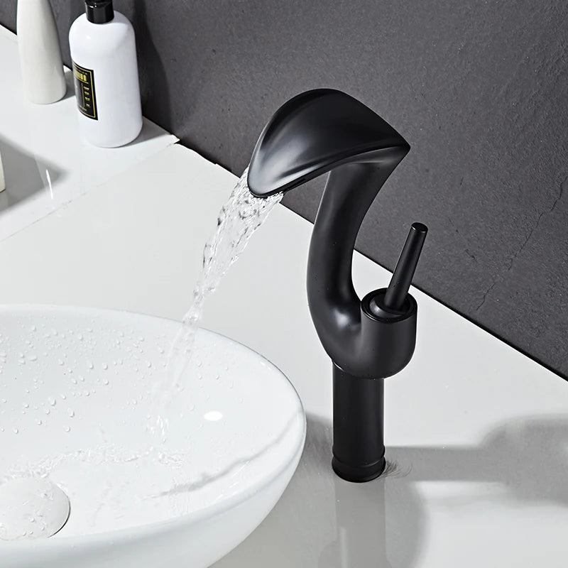 BAKALA Waterfall Chrome Single Handle Bathroom Faucet Solid Brass Dressing Table Sink Basin Tap with Drain Set