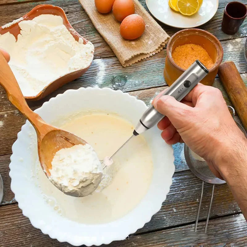 Electric egg mixer, handheld milk frother, 3-speed stainless steel coffee machine, wireless cream maker, kitchen tool blender