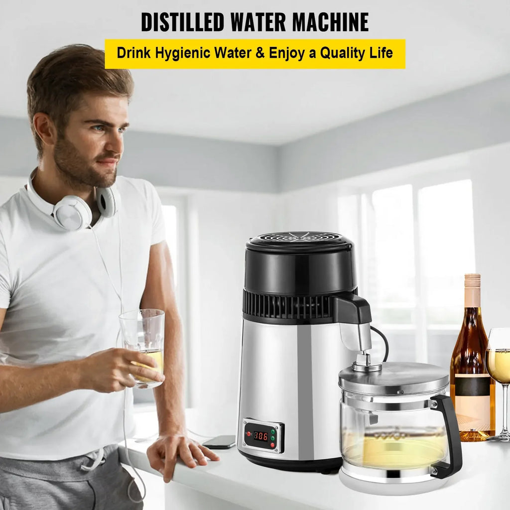 VEVOR Silver Water Distiller Machine 750W Adjustable Temperature Water Distiller 4L Wine Making Set Brewing Kit for Kitchen Home