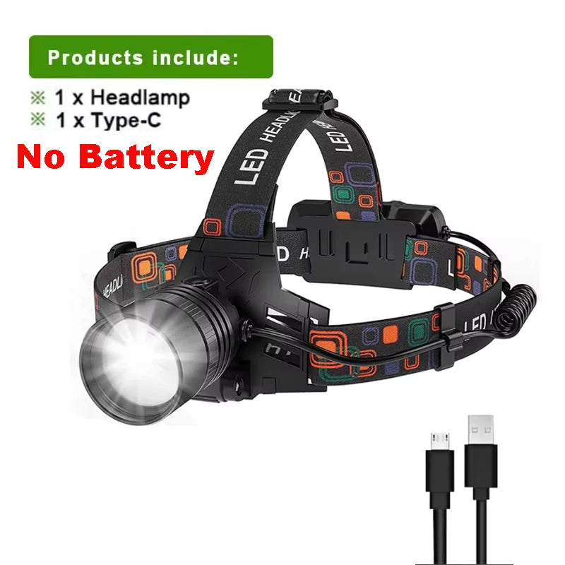 Powerful LED Headlamp Aluminium Alloy Headlight Led Head High Lumen Rechargeable Led Headlamp Camping Searching Hunting Fishing
