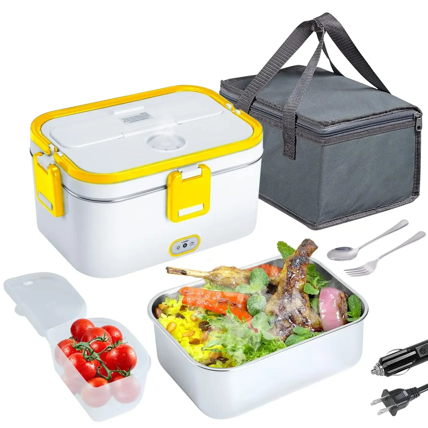 1.8L Electric Lunch Box 60W Food Heated 12V-24V 2-In-1 Portable Food Warmer Heater for Car/Truck/Home Self in-car Heating Box