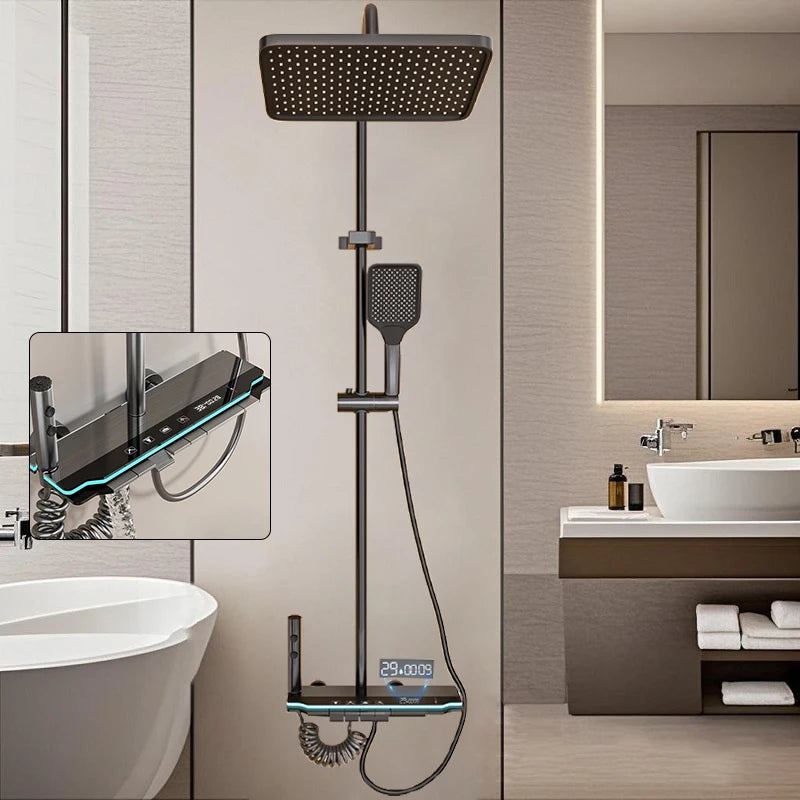 Bathroom Shower Set Digital Display Showers Hot Cold Wall-Mounted Rainfall Bathtub Showers Faucet Set