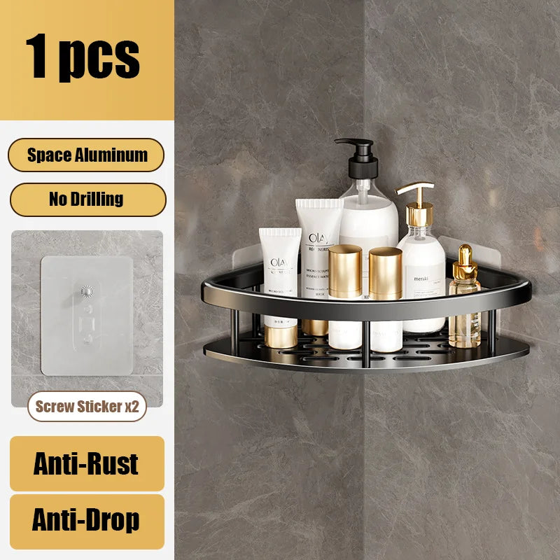 Bathroom Shelves Aluminum Alloy Shower Corner Shelf Shampoo Rack No Drill Kitchen Organizer Wall Shelf Bathroom Accessories