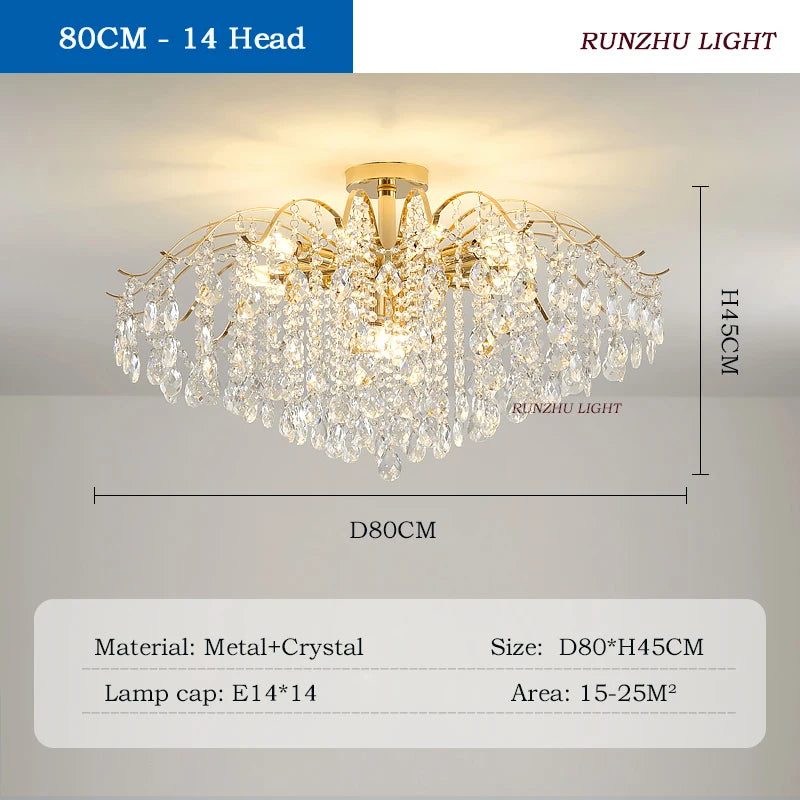 Light Luxury Crystal Living Room Lamp French Net Red Ceiling Lamp Master Bedroom Room Lamp Creative Restaurant Lamp LED Lamp