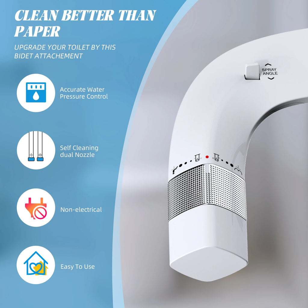Bidet Attachment for Toilet - Dual Nozzle Hygienic Bidets for Existing Toilets - Adjustable Water Pressure Water Toilet Bidet