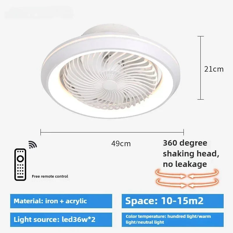 Enclosed Strong Wind Fan Light with Remote Control, Three Colors, Silent, Living Room, Bedroom, Dining Room Pendant Lights