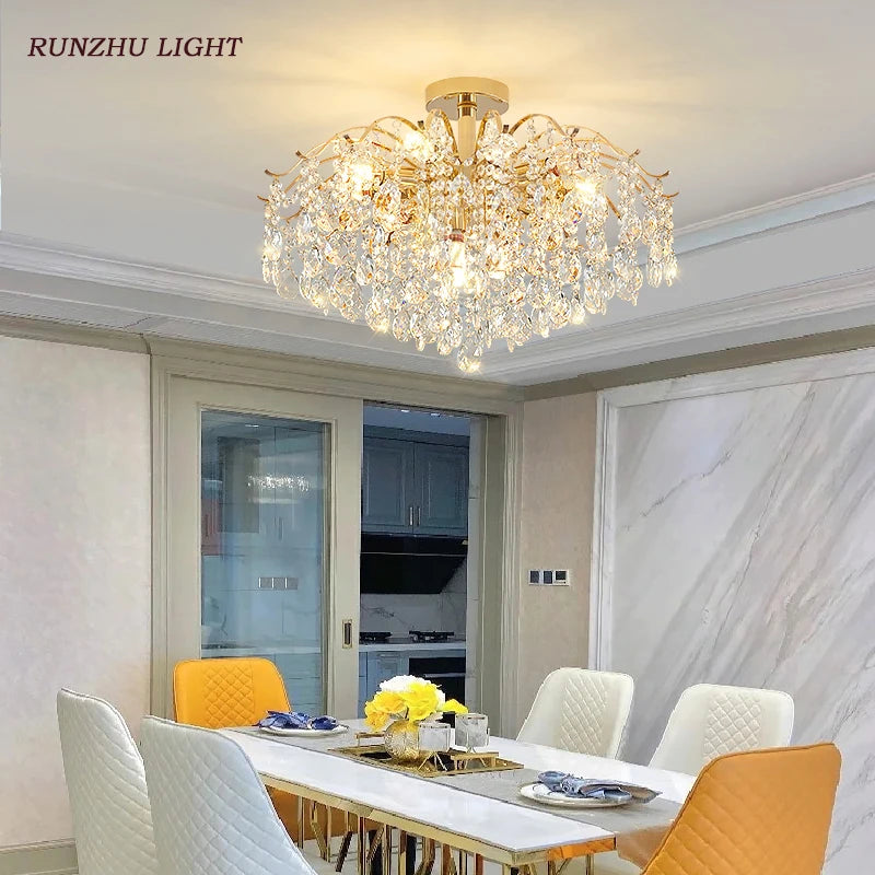 Light Luxury Crystal Living Room Lamp French Net Red Ceiling Lamp Master Bedroom Room Lamp Creative Restaurant Lamp LED Lamp