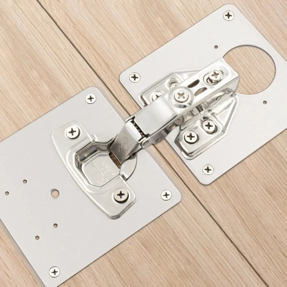 Stainless Steel Kitchen Cabinet Hinge Repair Plate Silver with 4 Screws Furniture Drawer Hinge Fixing Plate Easy to install