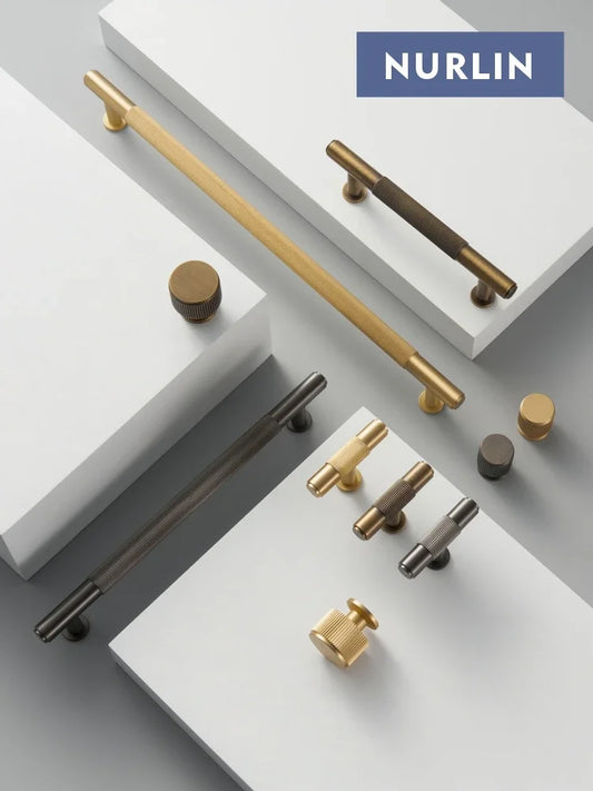 Nurlin Solid Brass Linear Pattern Kitchen Knobs Wardrobe Cabinet Door Drawer Handle Gunmetal Matte Gold Antique Bronze Pull