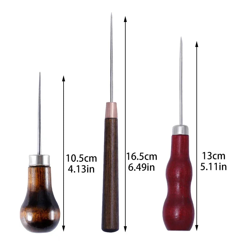 Wooden Handle Awl Leather Punching Awl Sewing Stitching Tool For DIY Handmade Stitcher Needlework Shoes Bag Repair Tool